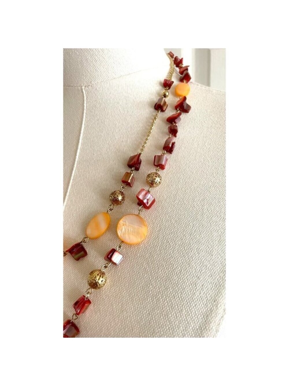 Vintage Boho Double-Strand Shell Statement Necklace 22.5"